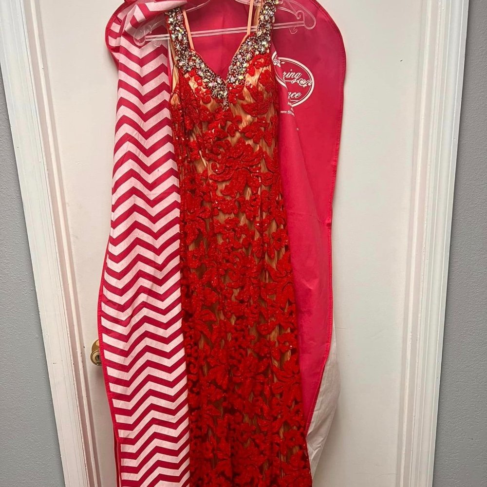Long, red prom dress